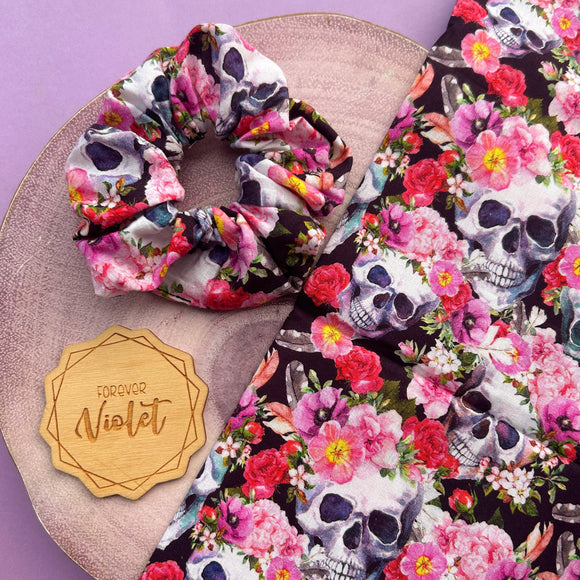 Floral Skulls Scrunchie